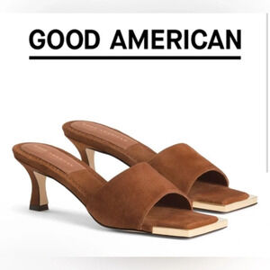 Good American Size 7  NWB Standout Square Toe Slide Sandal Brown Suede Women's